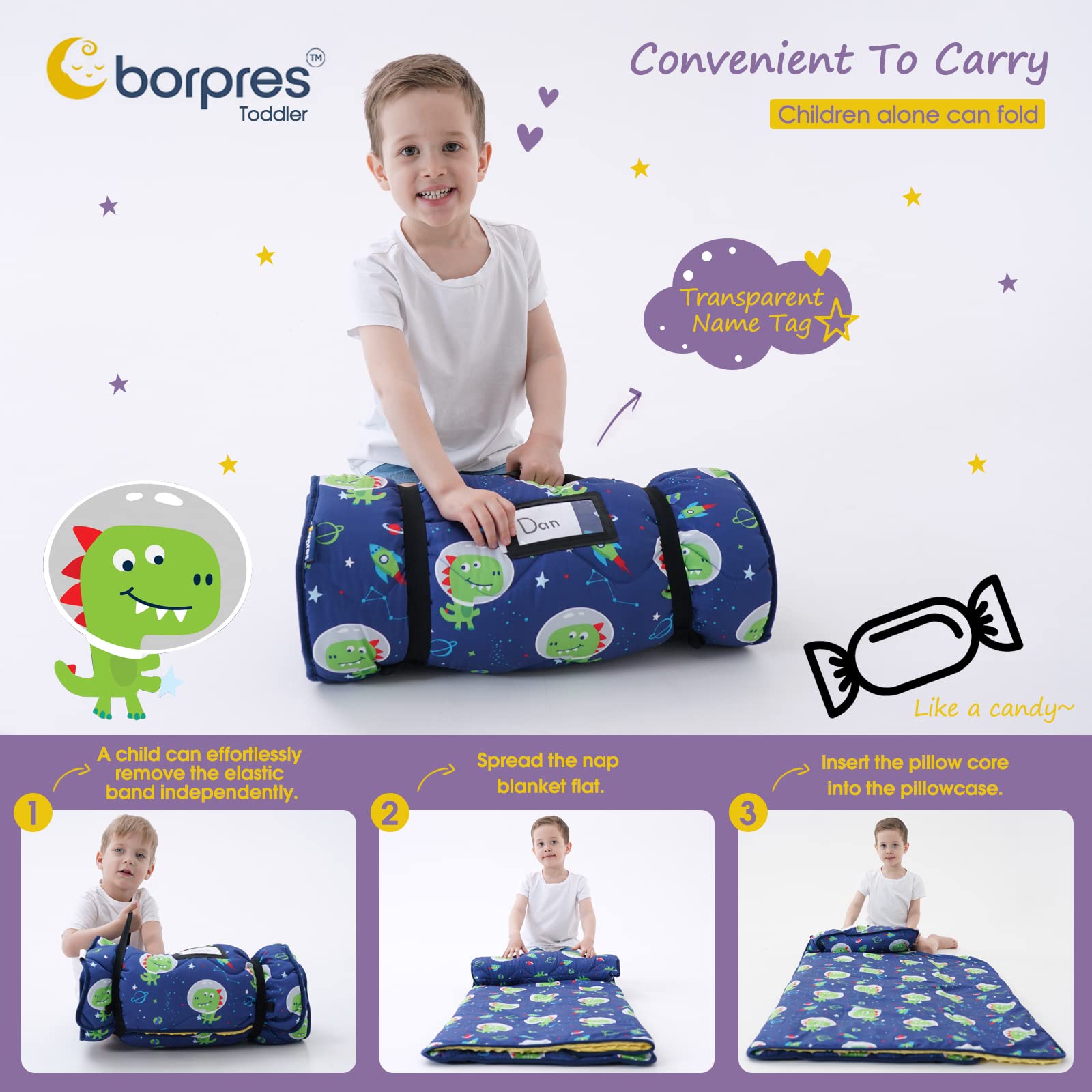 BORPRES nap mat with detachable pillow enables easy washing