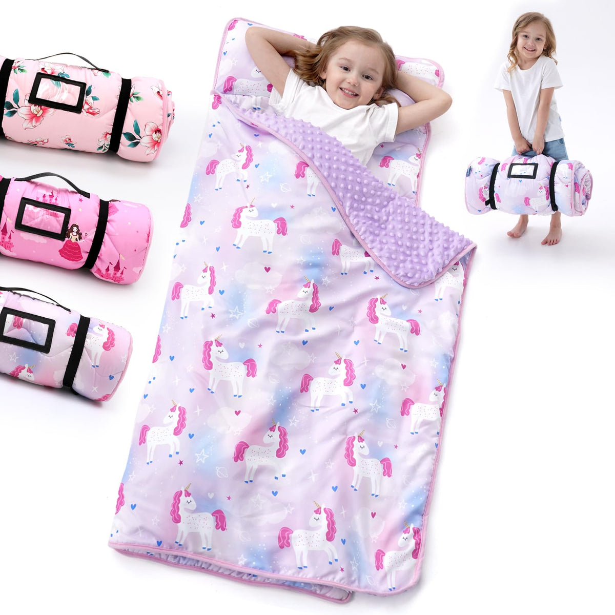 BORPRES nap mat unicorn-purple-pink design ready for cozy daycare naps.