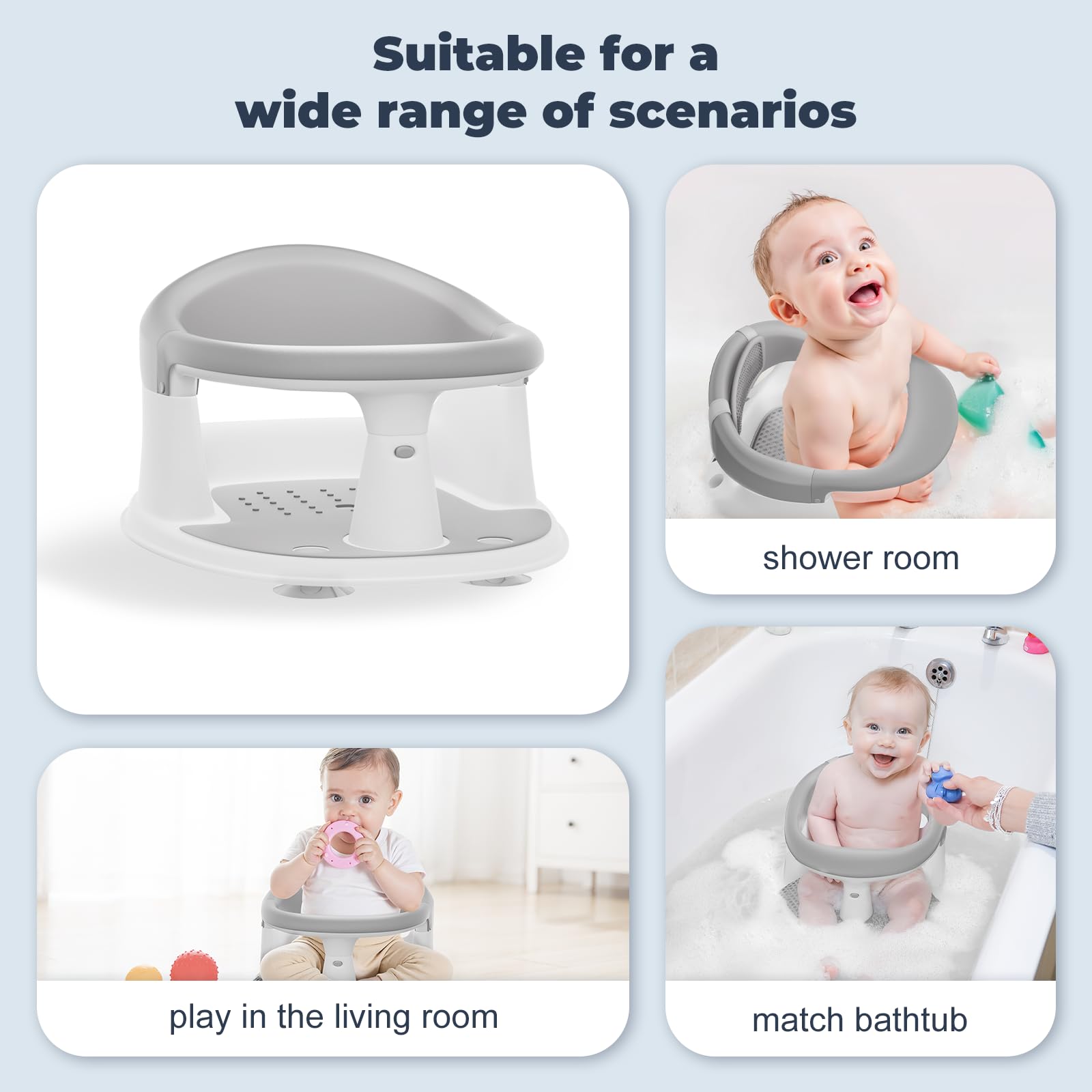 BORRAV bath seat fits standard bathtubs for versatile placement.