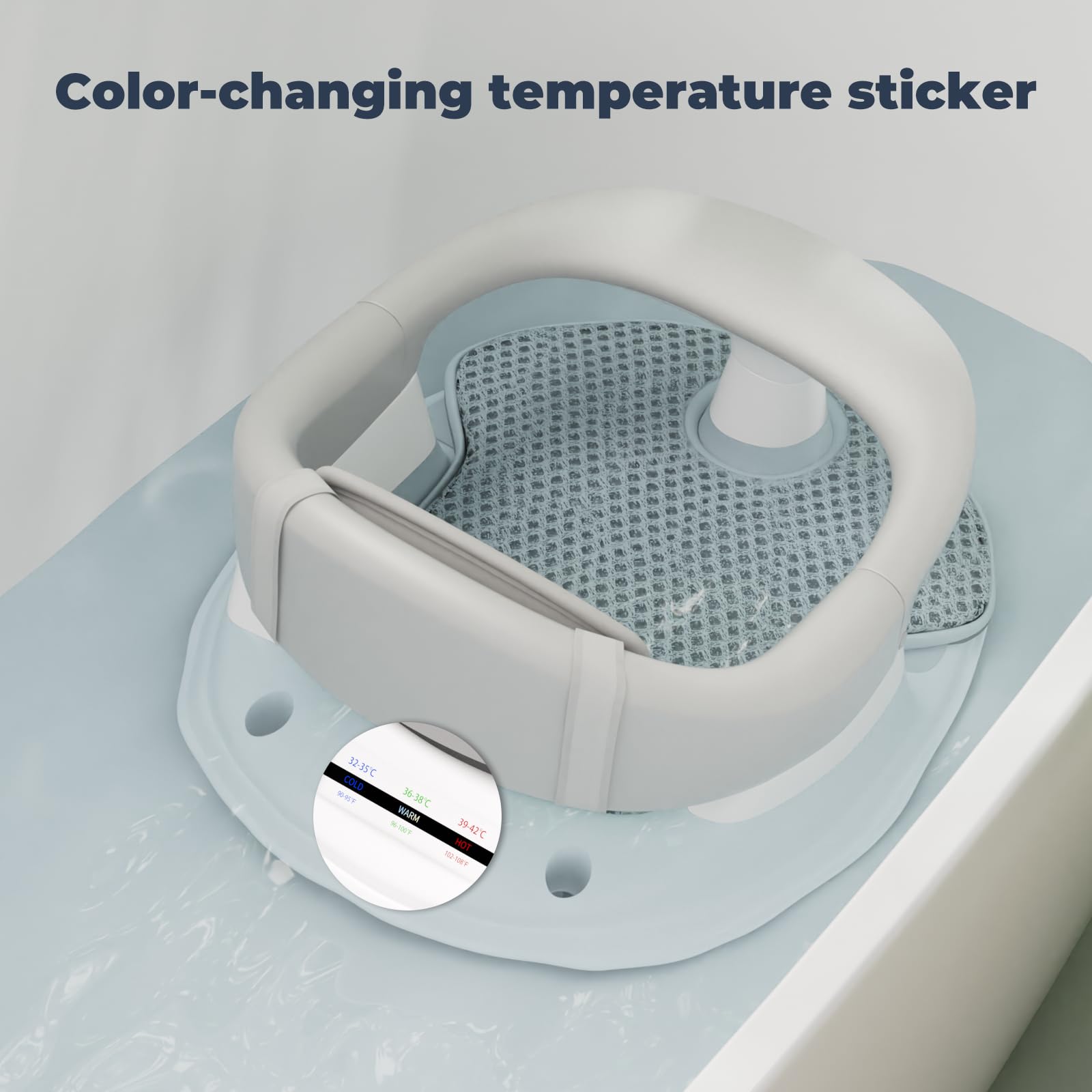 BORRAV ergonomic armrests provide secure, natural positioning for little bathers.
