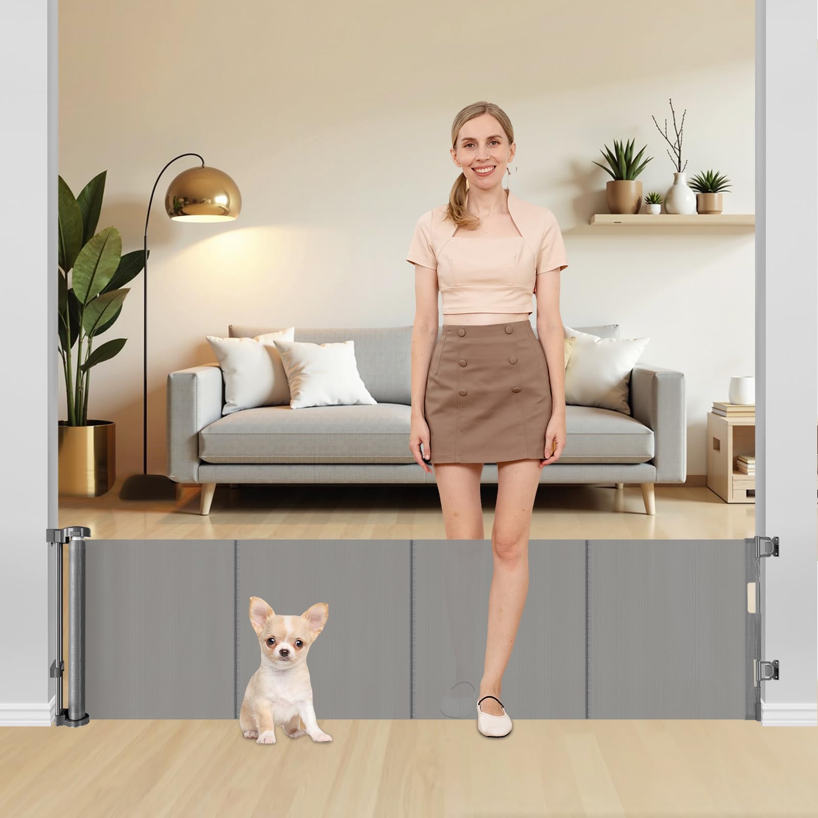 Borthmiu 20-inch short dog gate step-over gray for easy puppy containment