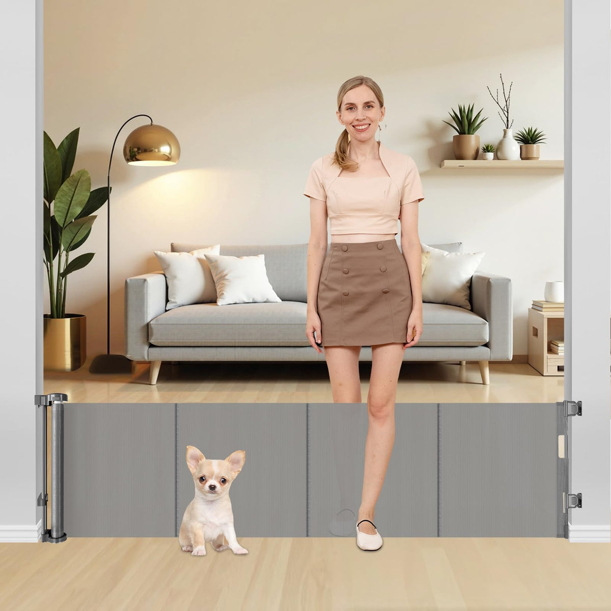 Borthmiu 20-inch short dog gate step-over gray for easy puppy containment