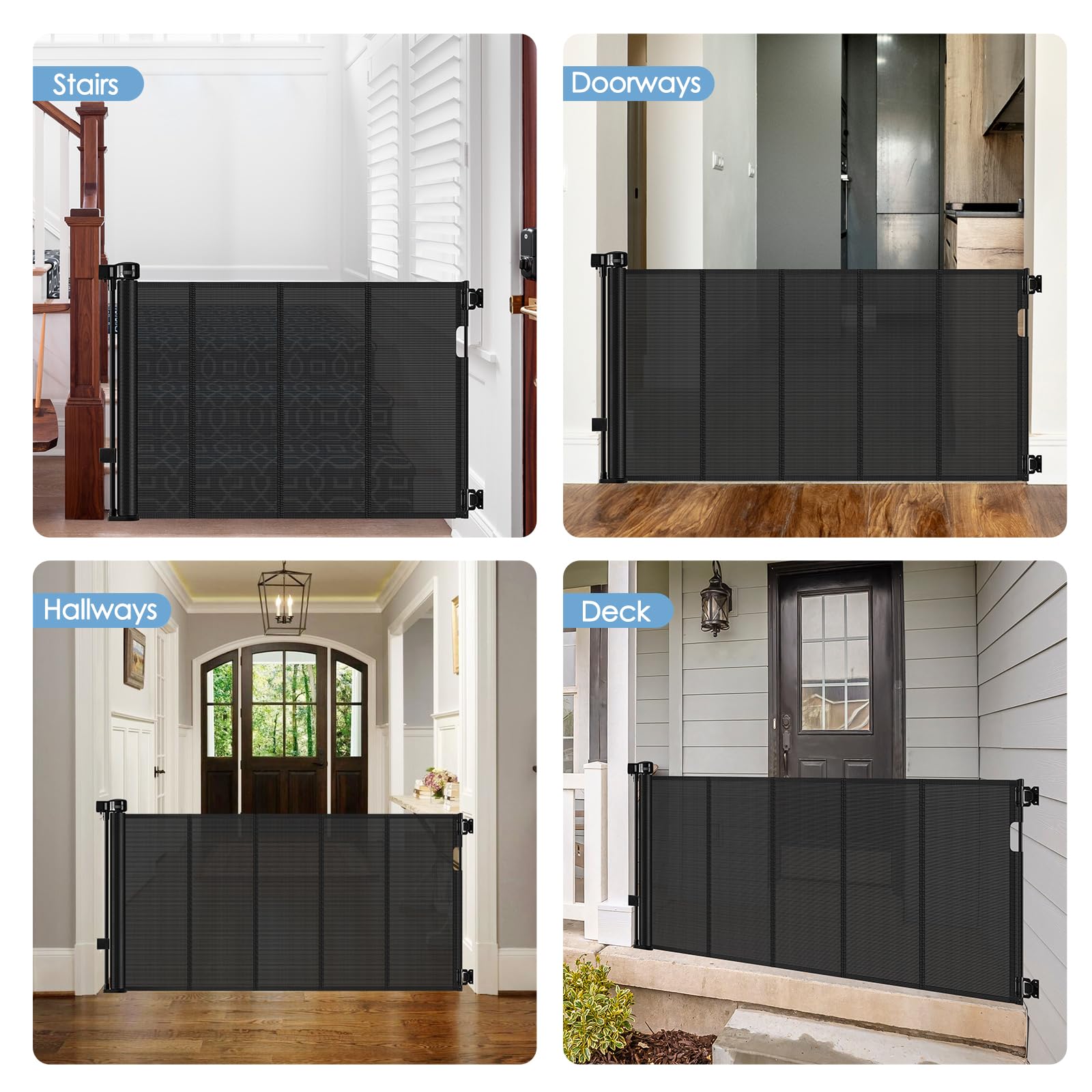Borthmiu black retractable gate fits indoor and outdoor spaces with a sleek look