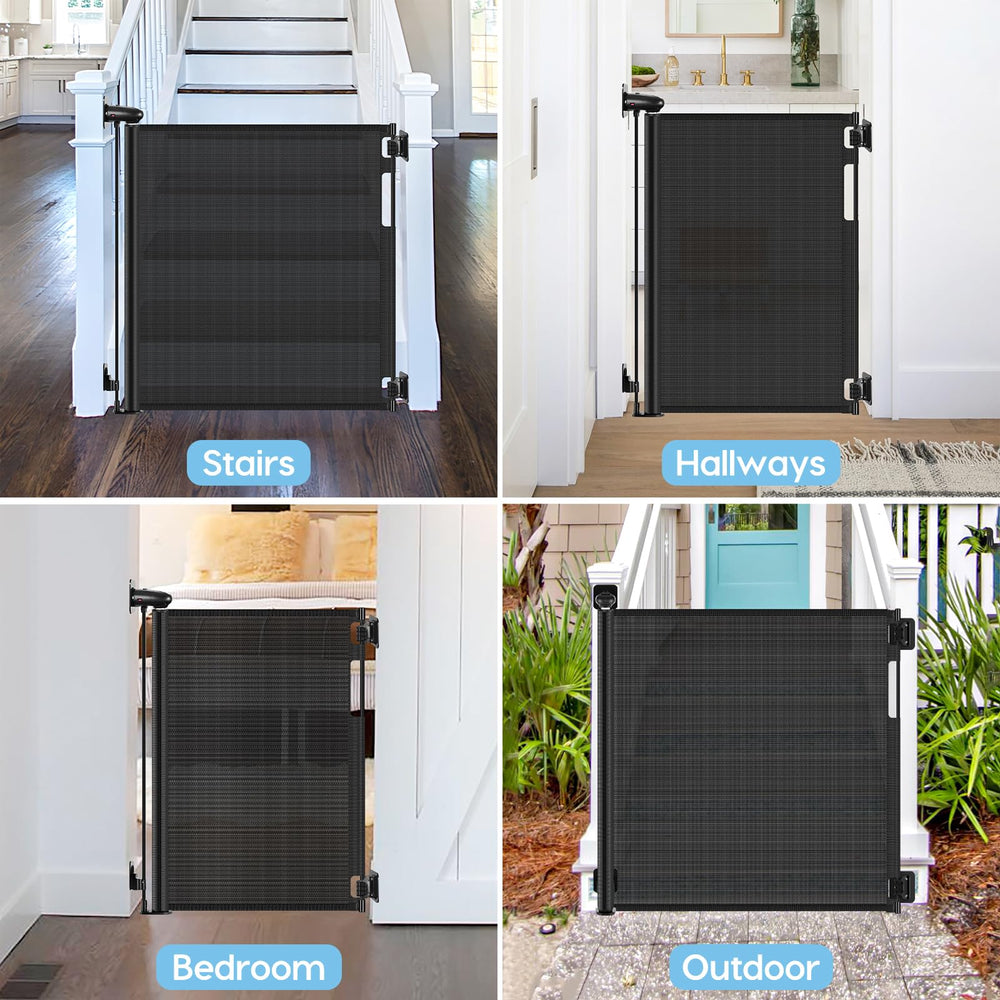 Borthmiu mesh pet gate indoor black suitable for dogs and toddlers.