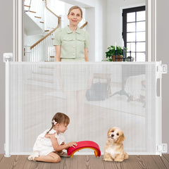 Borthmiu no-drill retractable gate extended to 59 inches for stair safety
