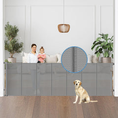 Borthmiu reinforced 100-inches wide gate extended setup for seamless doorway coverage.