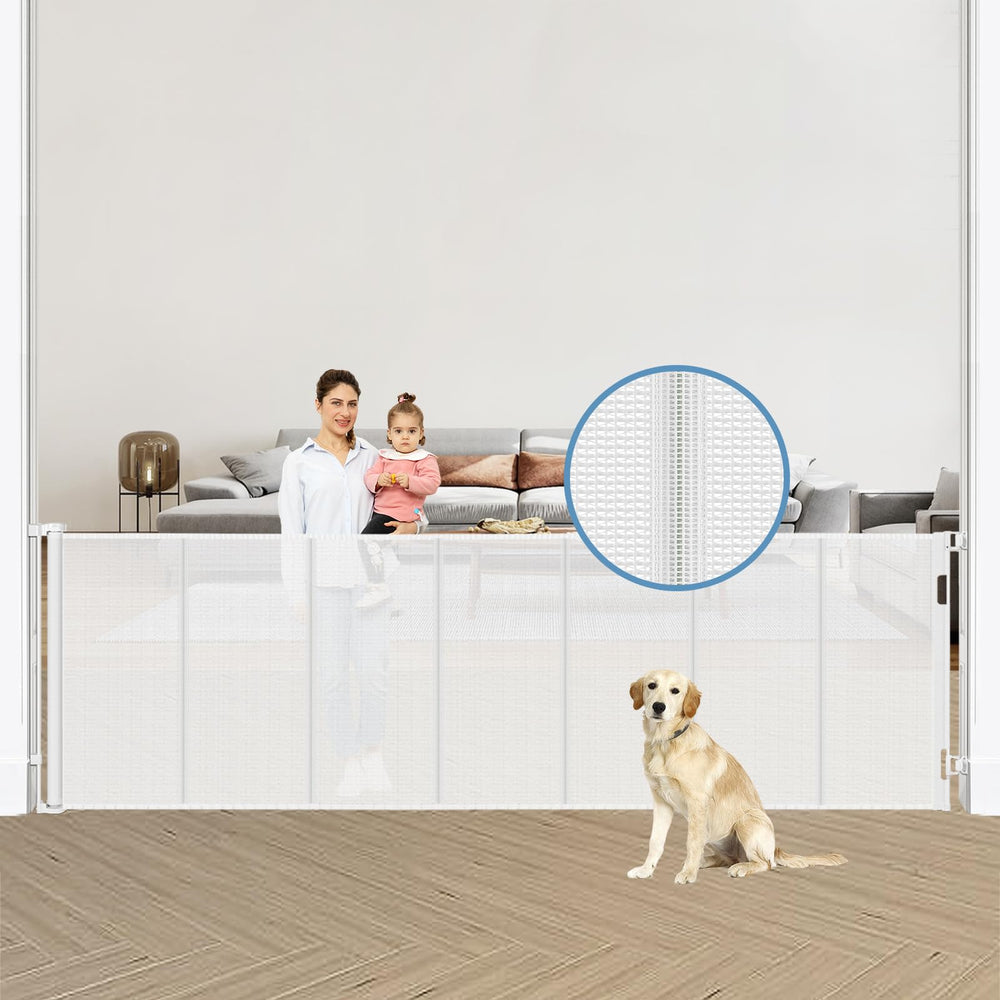 Borthmiu reinforced 120-inch gate assembly shows wide coverage for babies and pets.