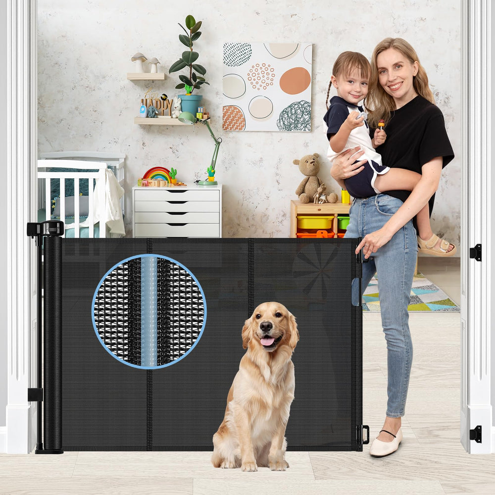Borthmiu reinforced retractable baby gate extended to 55 inches for wide doorways