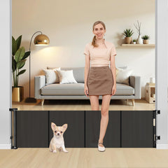 Borthmiu retractable dog gate deployed in doorway for safe step-over access