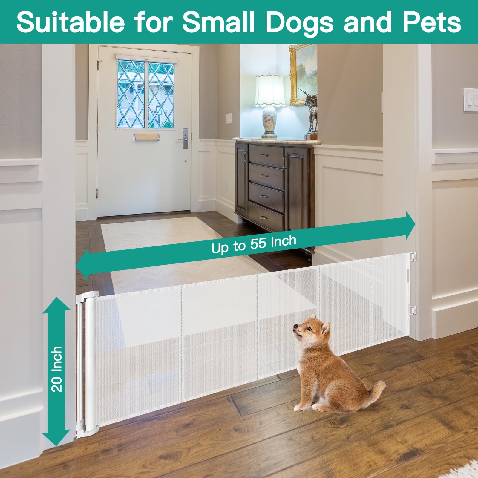 Borthmiu retractable gate extended to 55 inches for flexible openings.