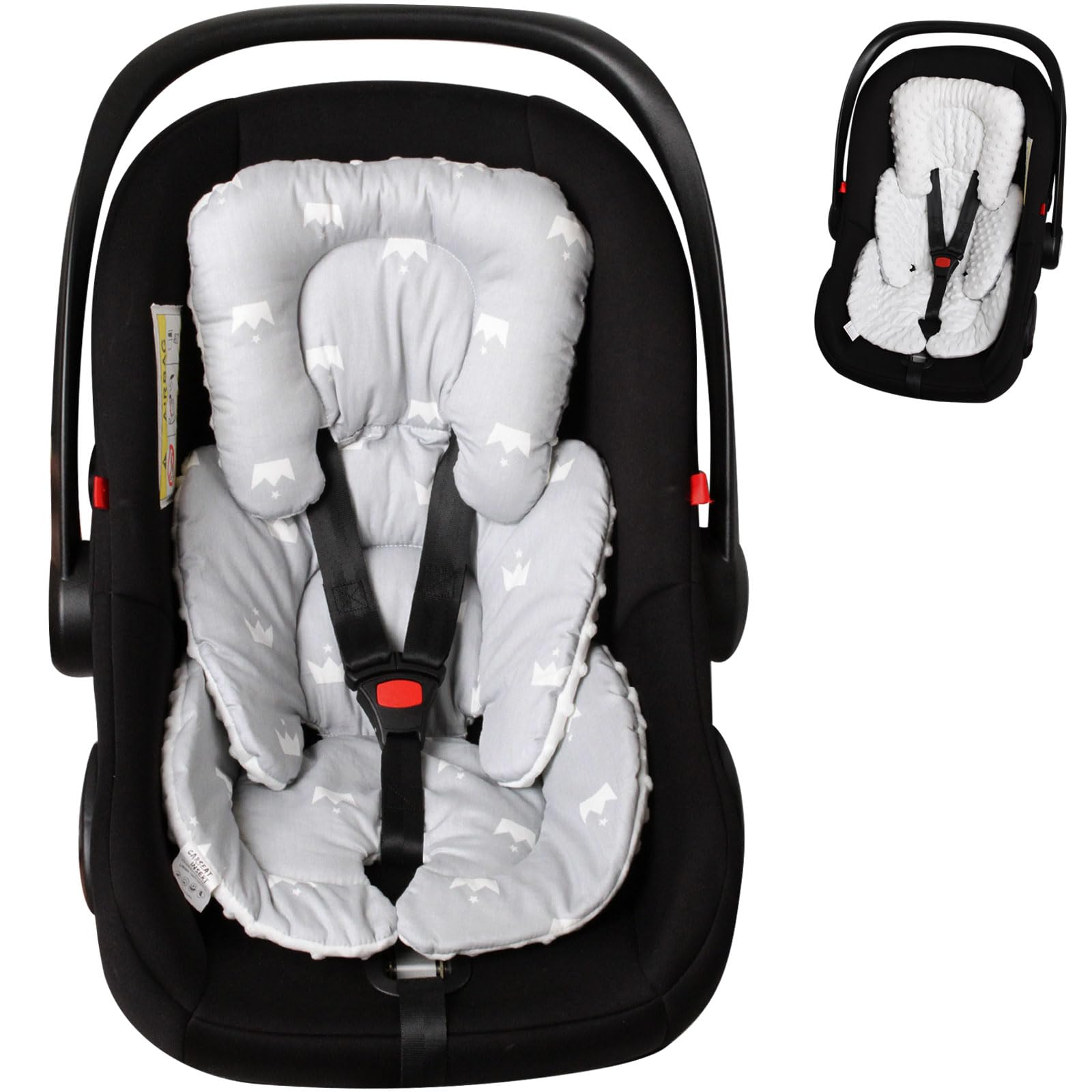 Boryokun Infant Carseat Insert front view shows dual-sided comfort for newborn car journeys.