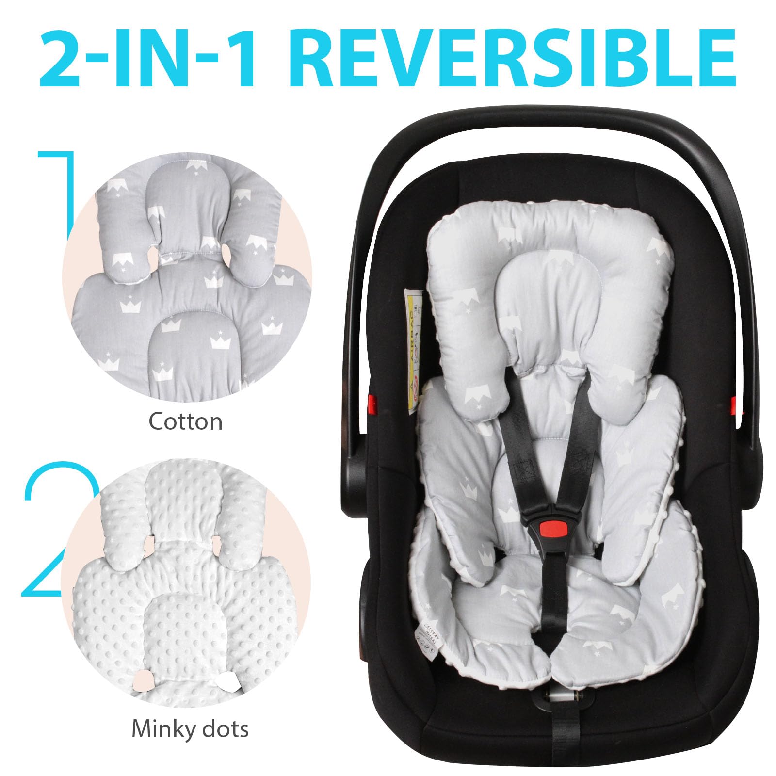 Boryokun Infant Carseat Insert head support provides gentle neck stabilization during rides.