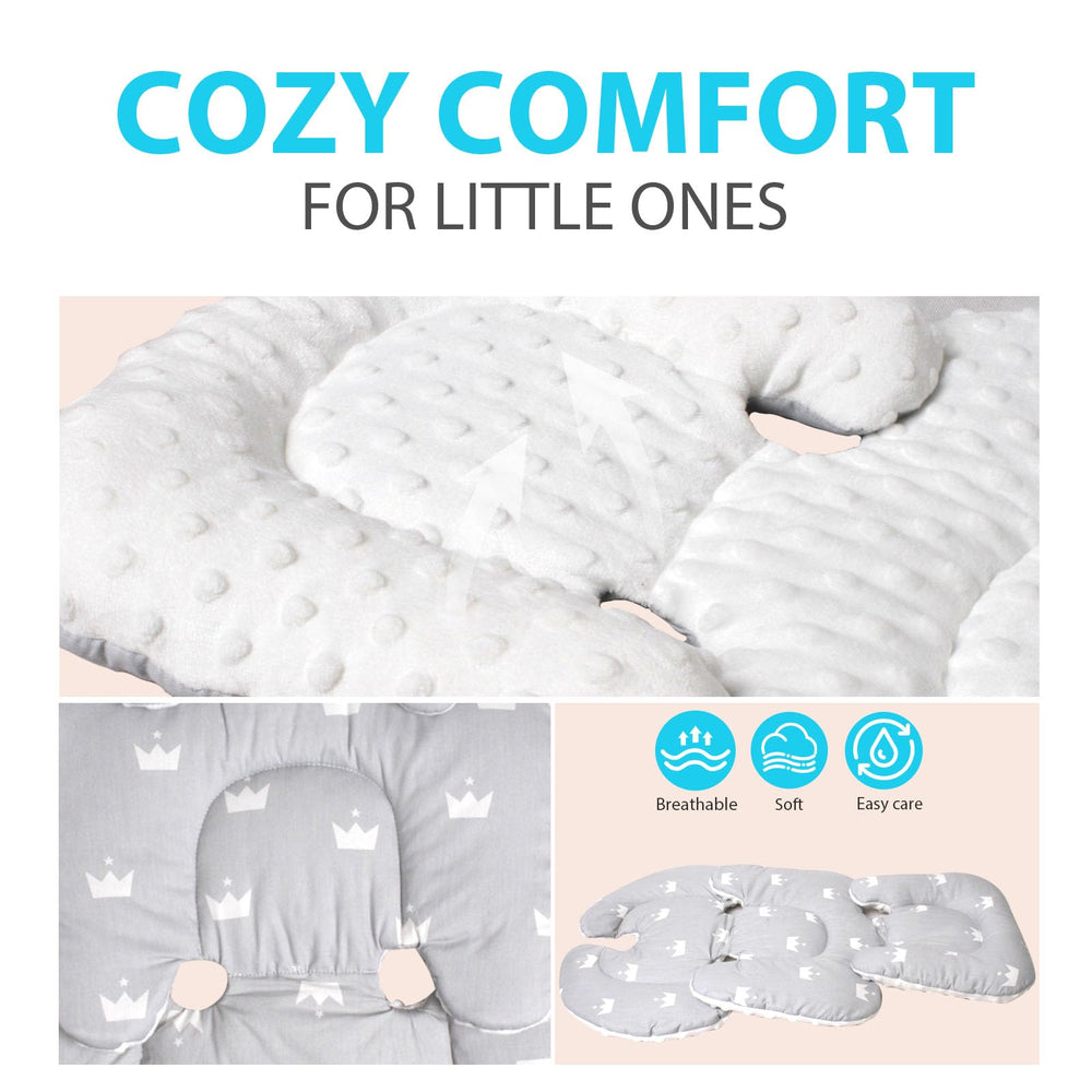 Boryokun Infant Carseat Insert in-use-stroller shows versatile cushioning in car seats and strollers.