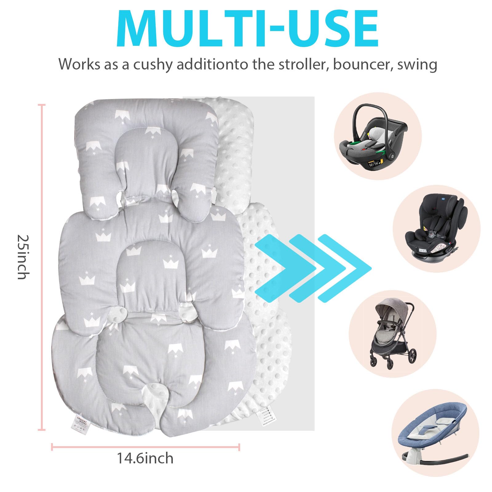 Boryokun Infant Carseat Insert universal fit demonstrates compatibility with 3- and 5-point harnesses.