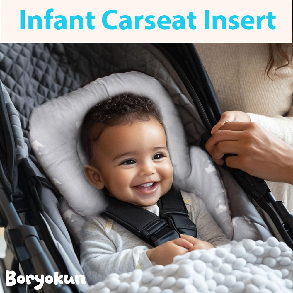 Boryokun Infant Carseat Insert vacuum-packing snapshot shows fluff restoration after opening.
