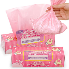 BOS Amazing Odor Sealing Bags in pink show durable 9x15 inch diaper containment with soft material