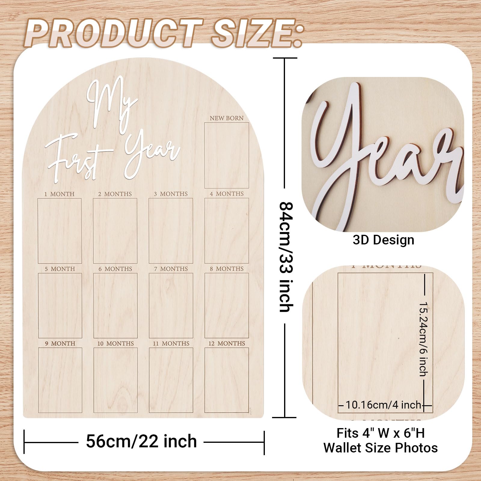 Bosctanuc large year frame layout shows 12 monthly slots for easy growth tracking