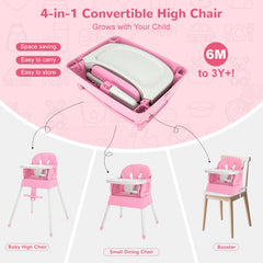BOSEDSANG 4-in-1 high chair pink in-use demonstrates flexible mealtime seating