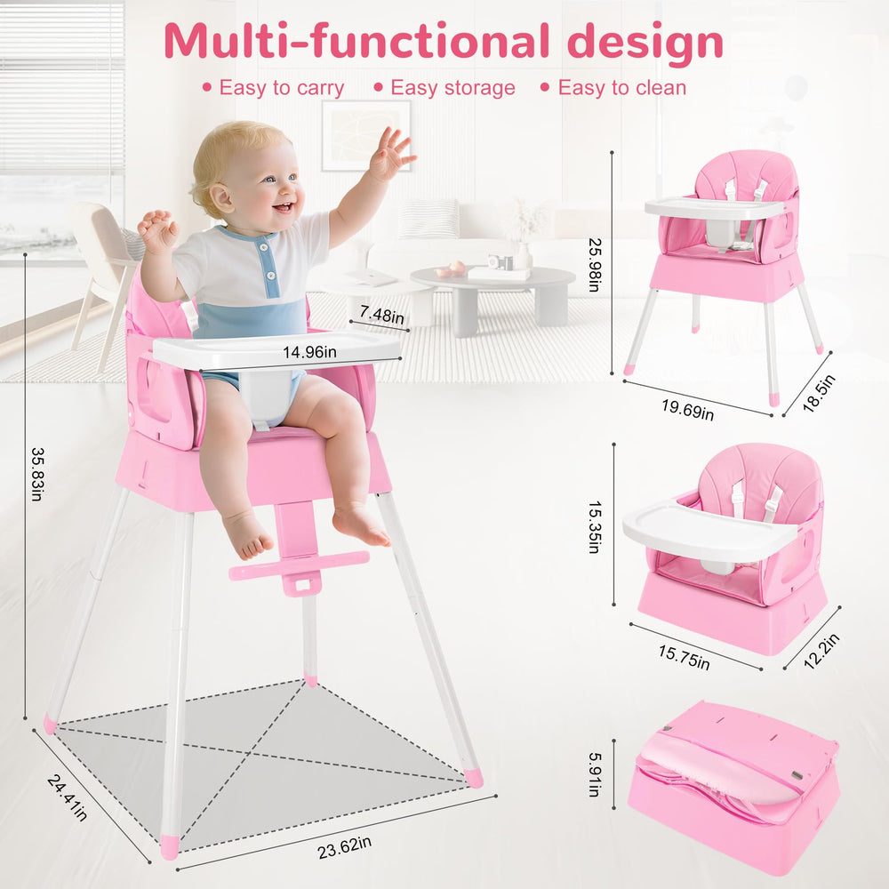 BOSEDSANG 4-in-1 high chair pink portable-strap view for easy transport