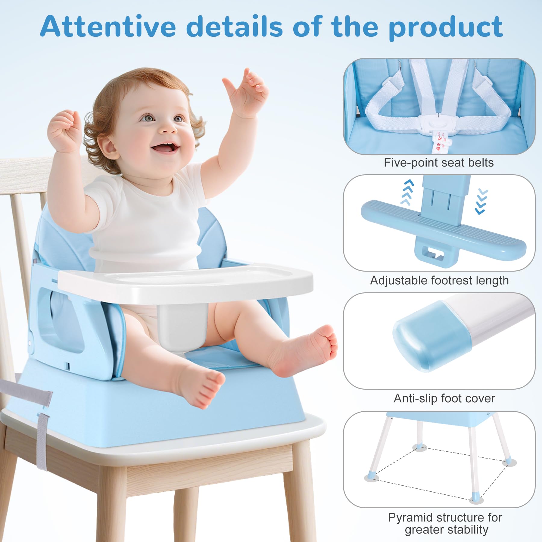 BOSEDSANG high chair blue adjustable tray for comfortable dining