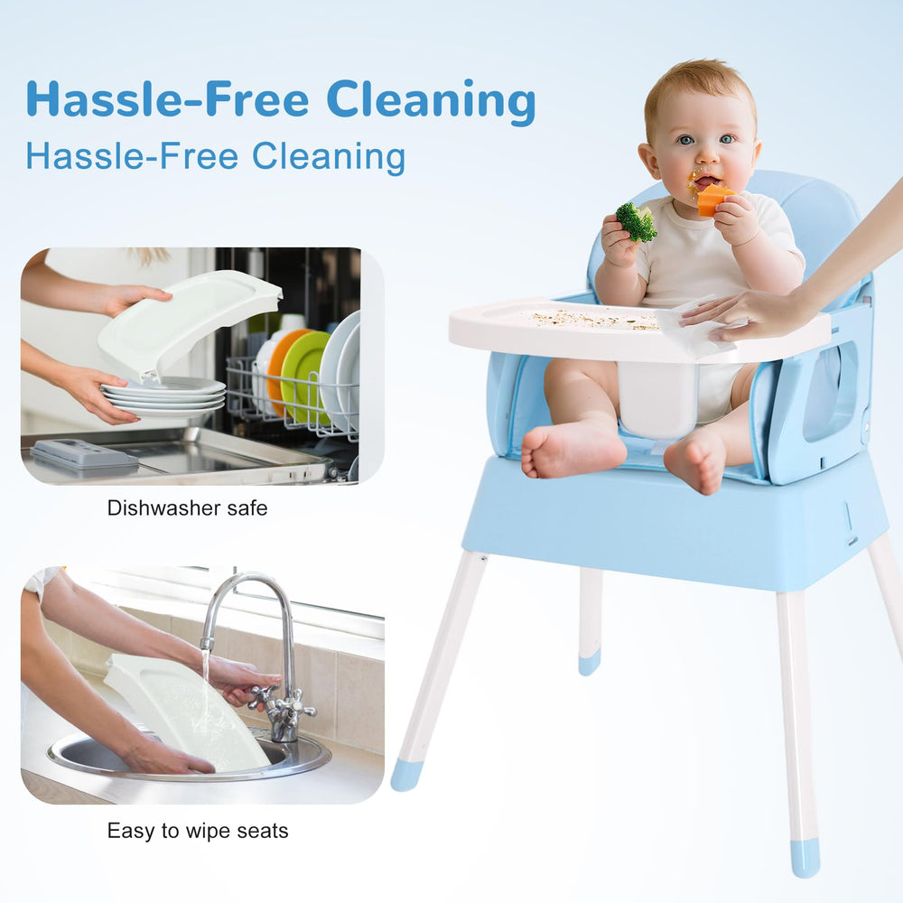 BOSEDSANG high chair blue cushioned seat with supportive footrest