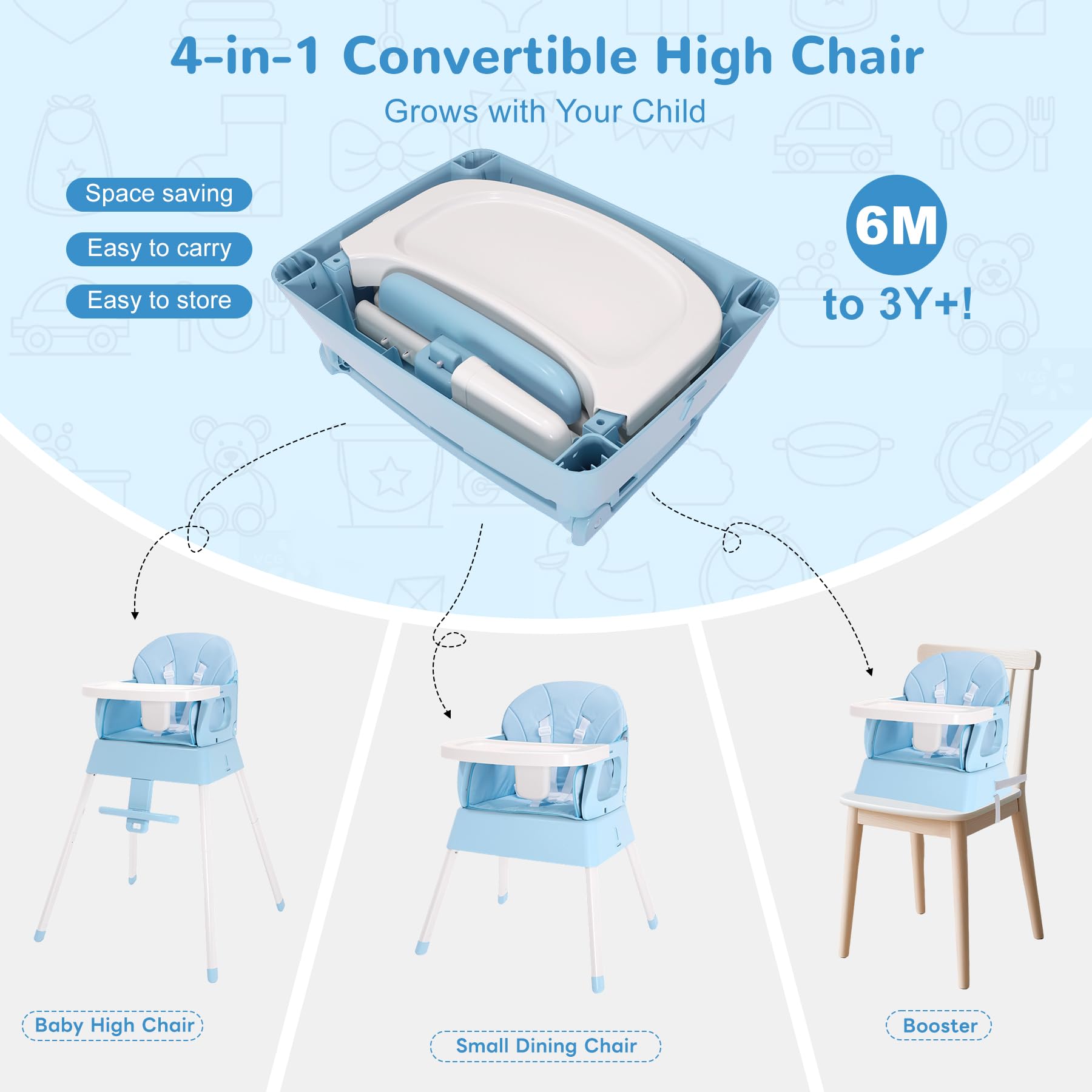BOSEDSANG high chair blue safety harness ensuring secure mealtimes