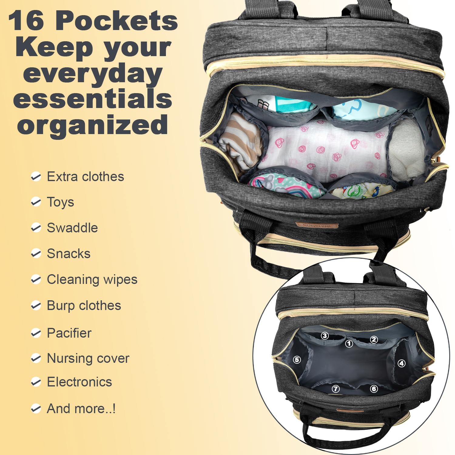 BosiBozi ECO Ouverture elastic side pockets hold wipes and bottles.