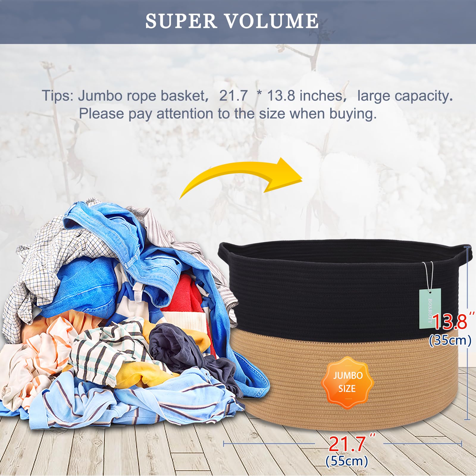 BOSROTY 87L laundry hamper open-top showing easy access for laundry