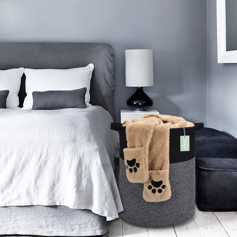 BOSROTY basket holds towels and blankets for bedroom organization
