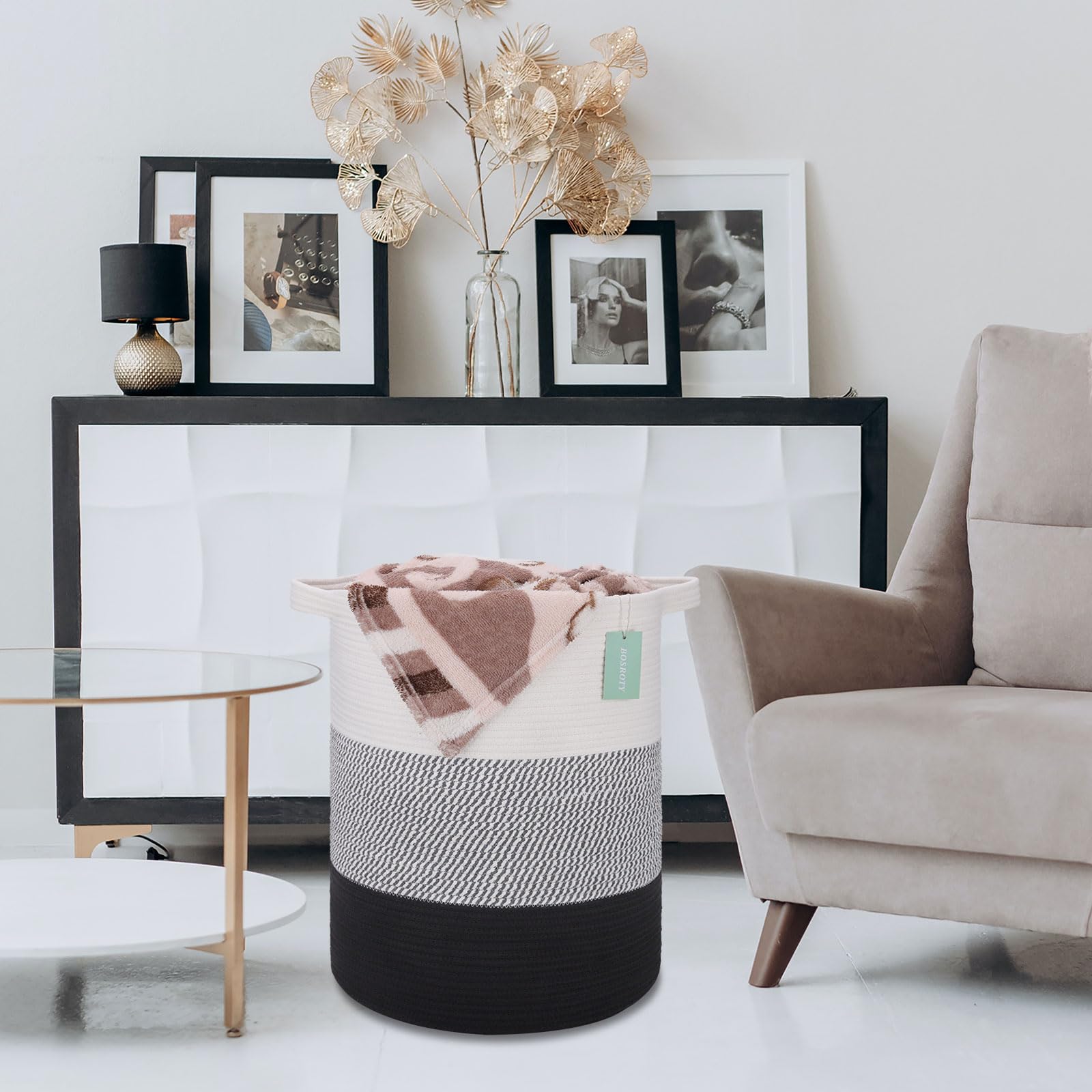 BOSROTY blanket and towel storage basket simplifies linen organization.