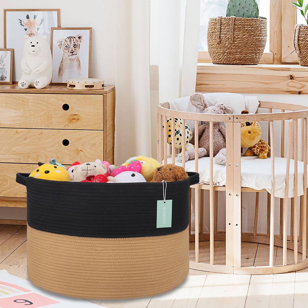 BOSROTY blanket storage basket in living room doubles as decor
