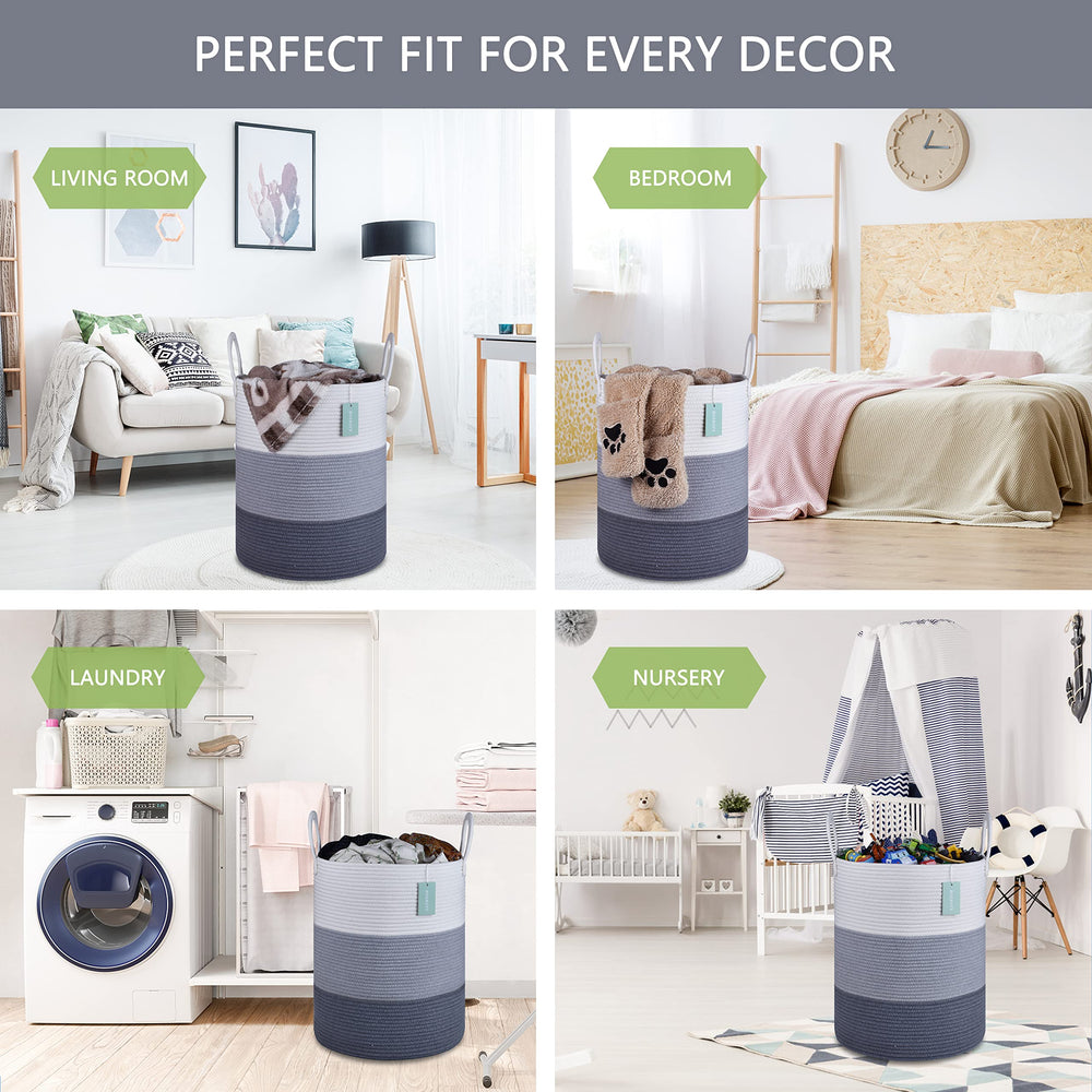 BOSROTY blanket-storage-basket keeps throws neatly within reach.