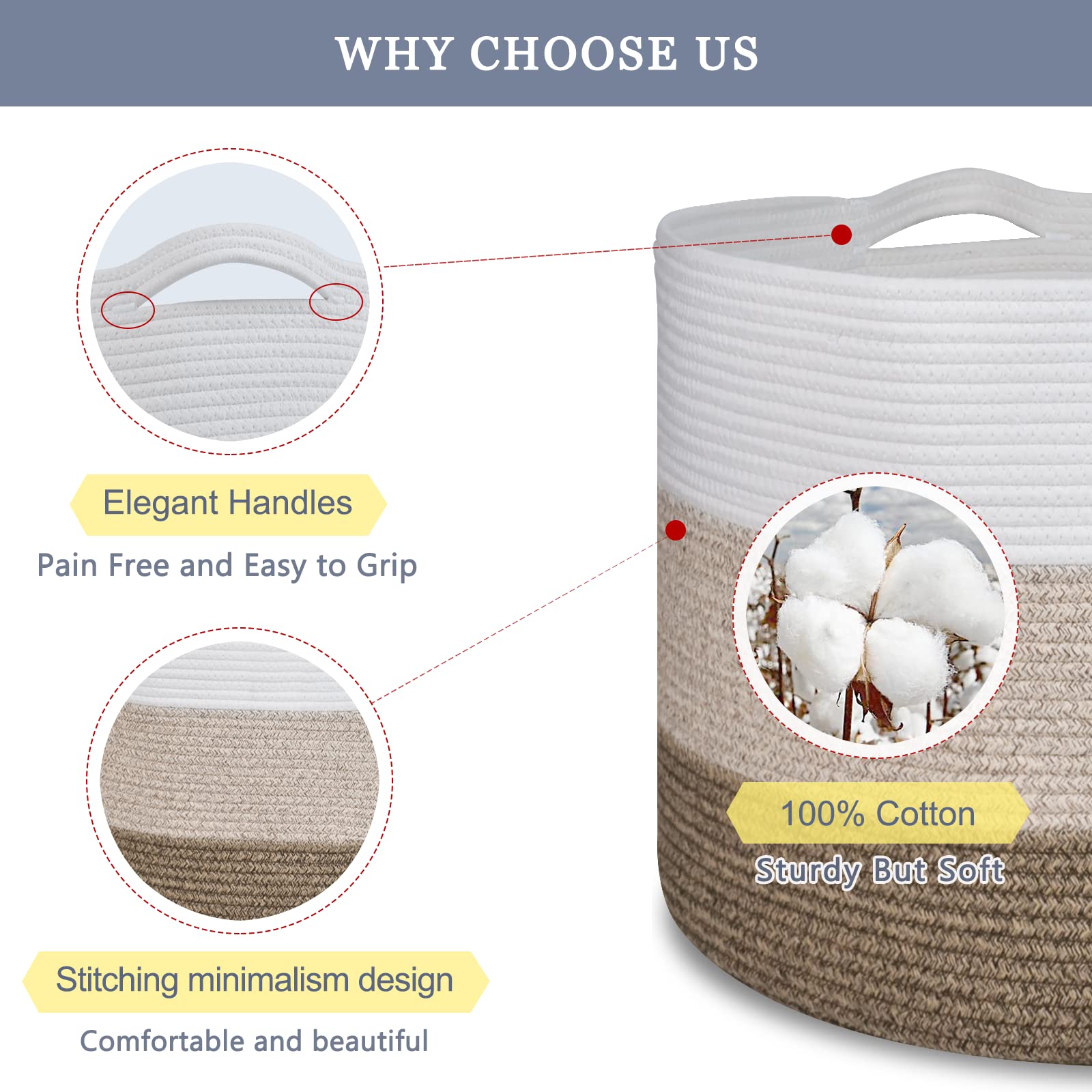 BOSROTY cotton rope basket features soft edges and safe materials for kids