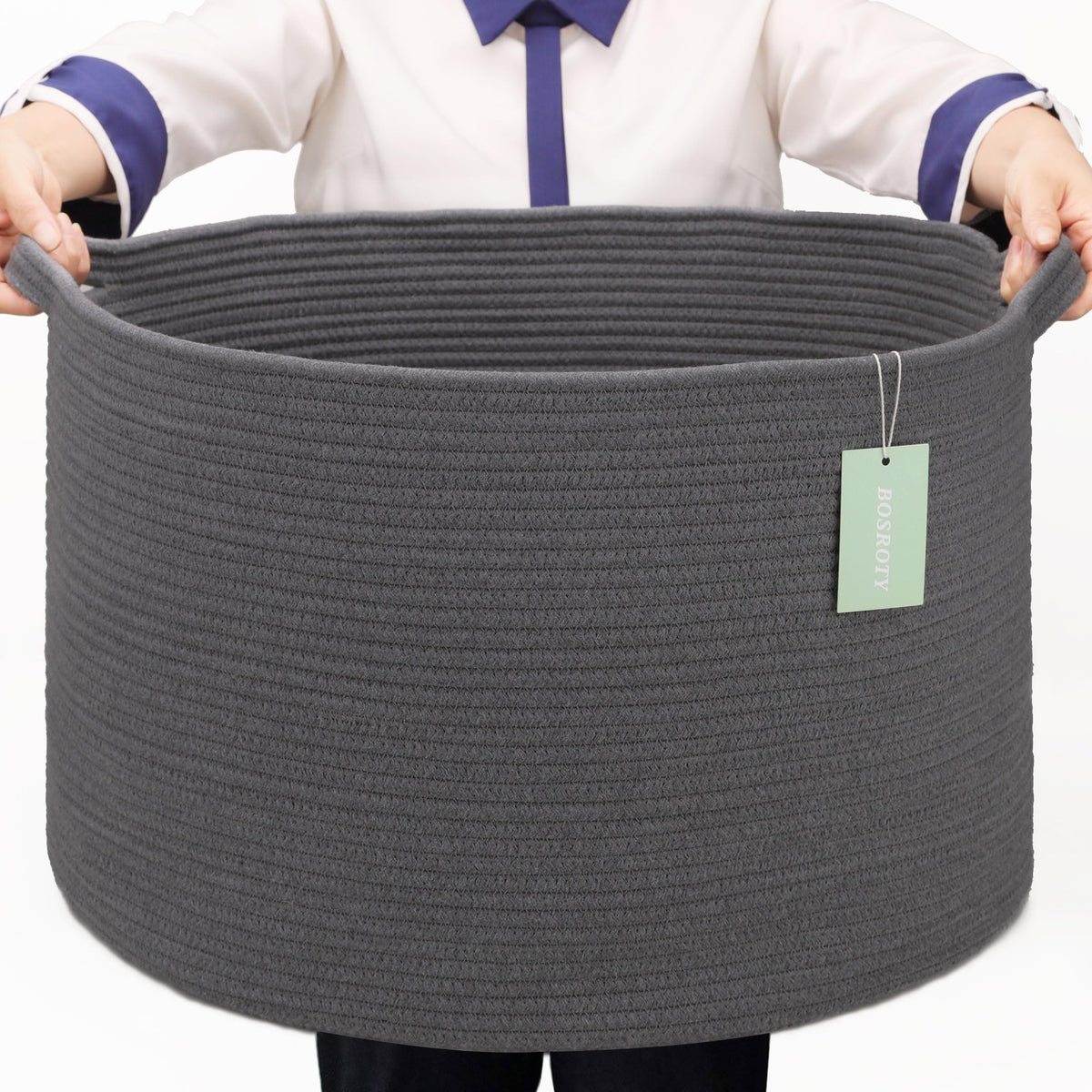 BOSROTY extra-large basket in living room stores blankets and toys.