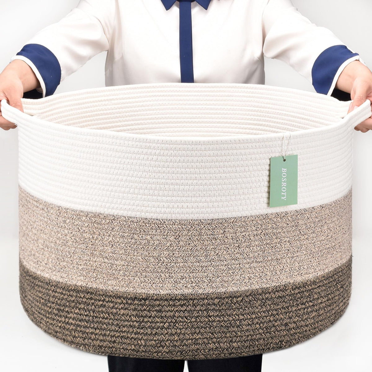 BOSROTY extra-large basket in living room for organized blankets and toys with easy access