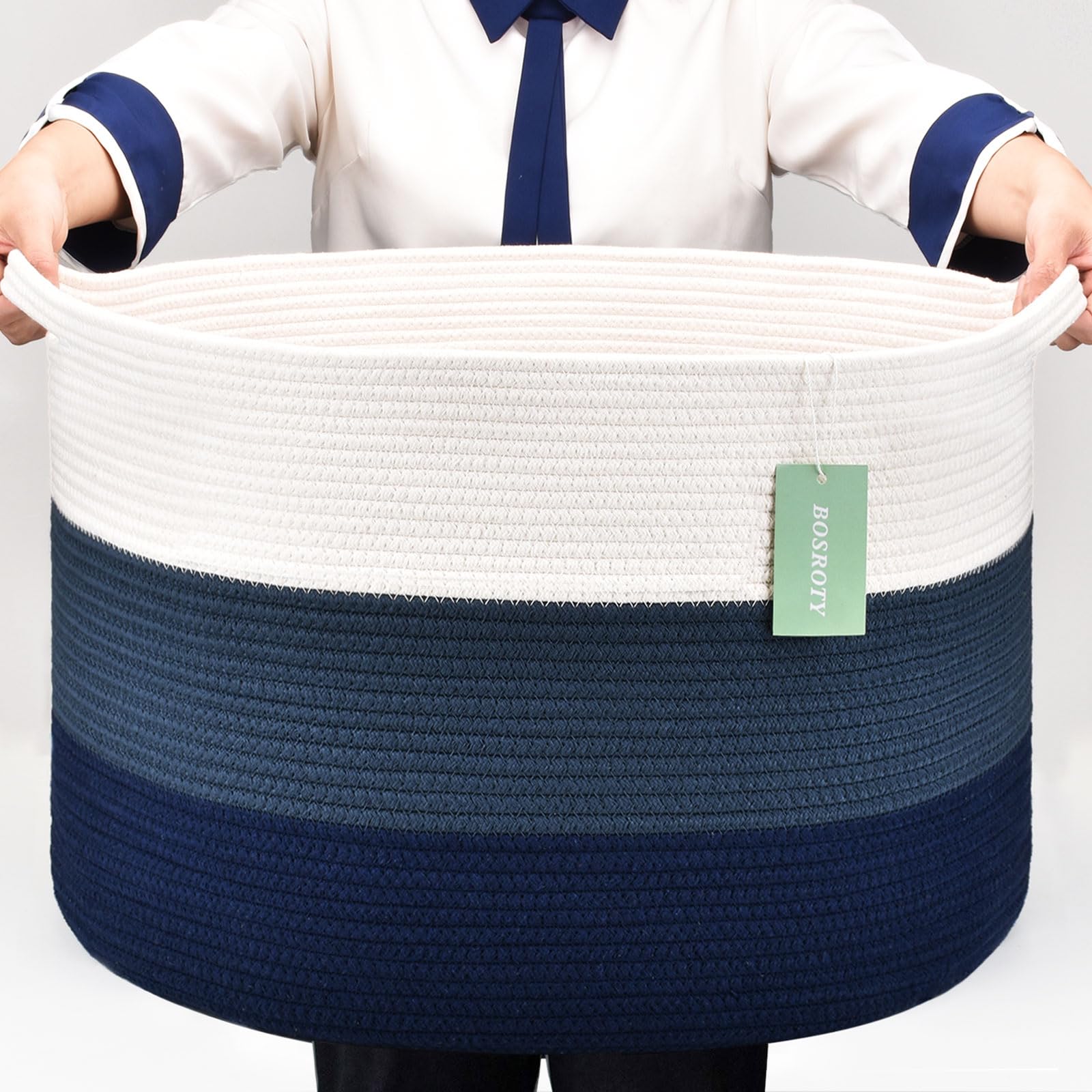 Bosroty extra-large blanket basket in living room for organized storage.