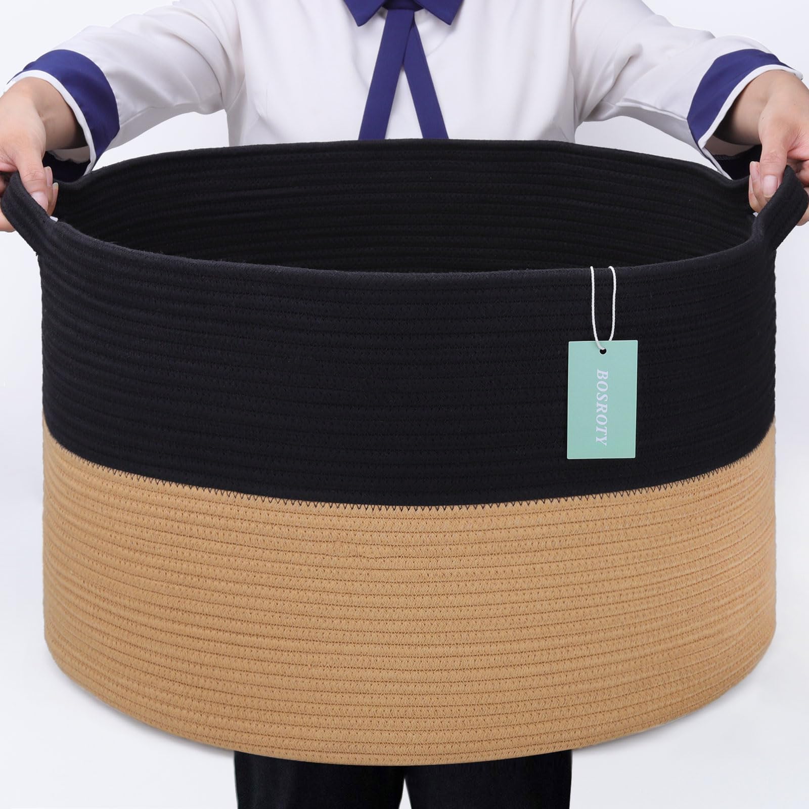 BOSROTY extra-large blanket basket side view offers versatile storage for toys and blankets
