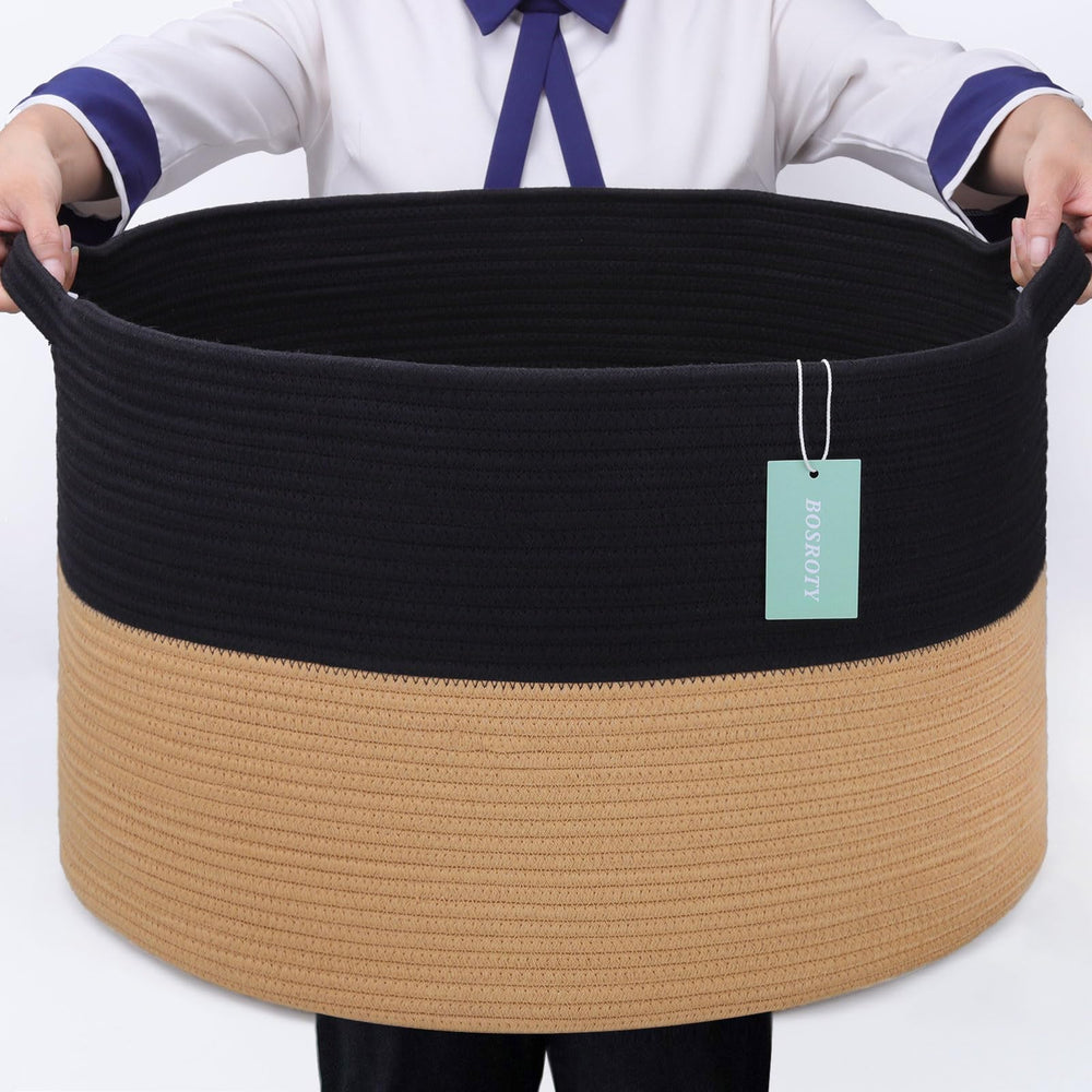 BOSROTY extra-large blanket basket side view offers versatile storage for toys and blankets