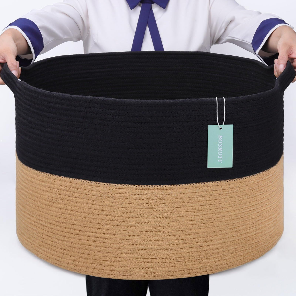 BOSROTY extra-large blanket basket side view offers versatile storage for toys and blankets
