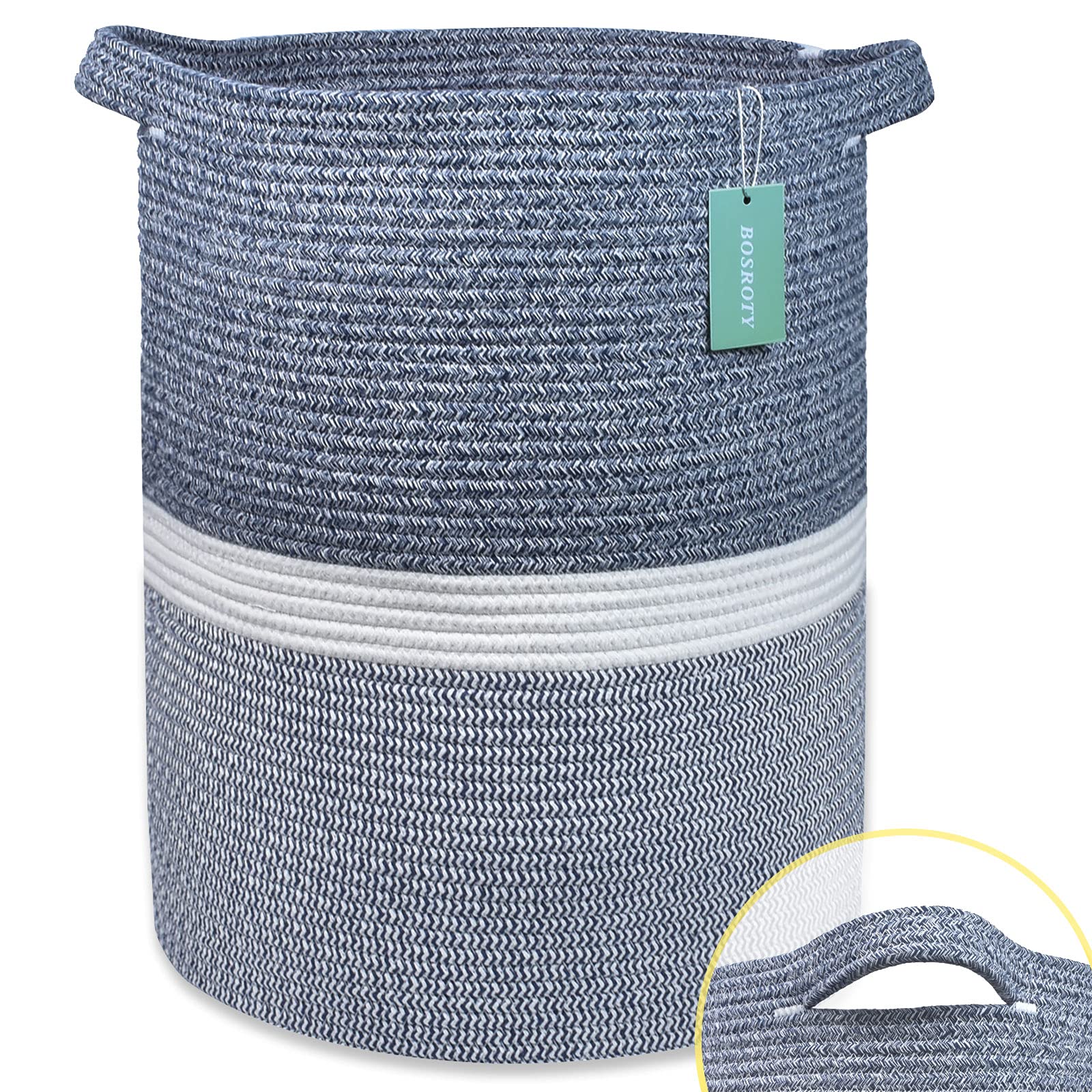 BOSROTY Large Blanket Basket with braided cotton rope texture for toy organization
