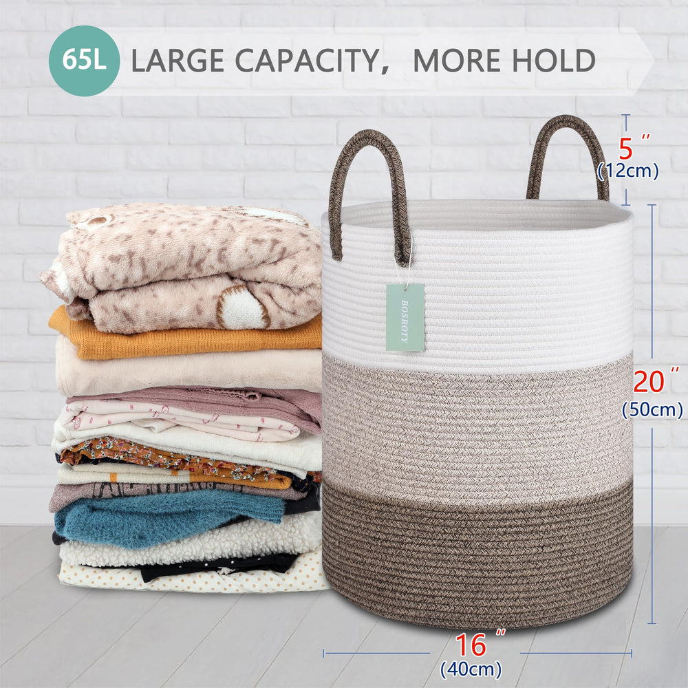 Bosroty large blanket basket close-up shows sturdy handles and reinforced stitching for easy move.