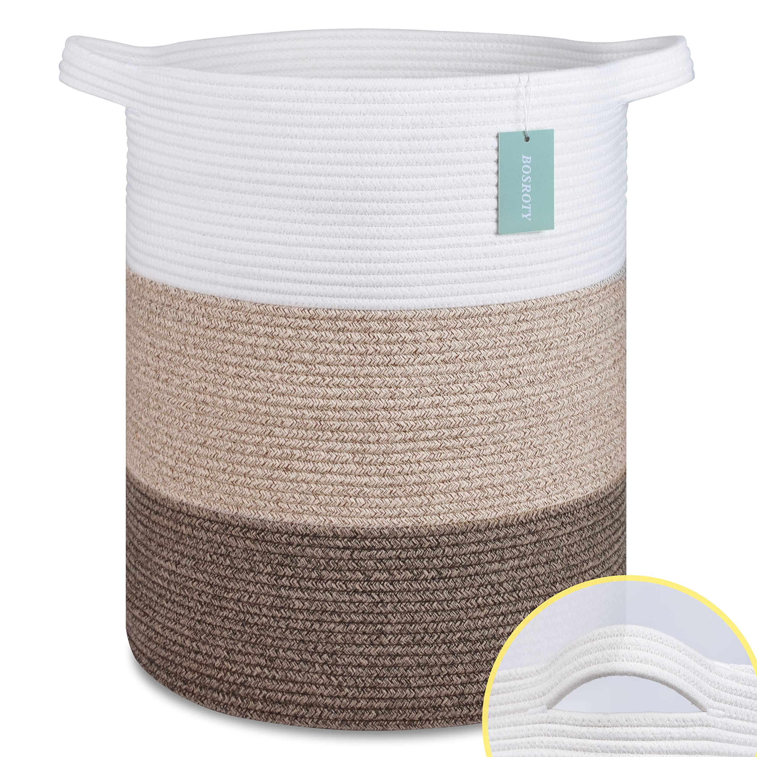 BOSROTY large blanket basket front view shows tall storage for blankets and toys