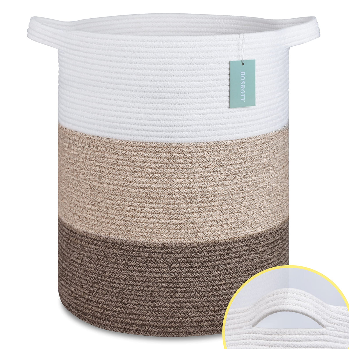 BOSROTY large blanket basket front view shows tall storage for blankets and toys