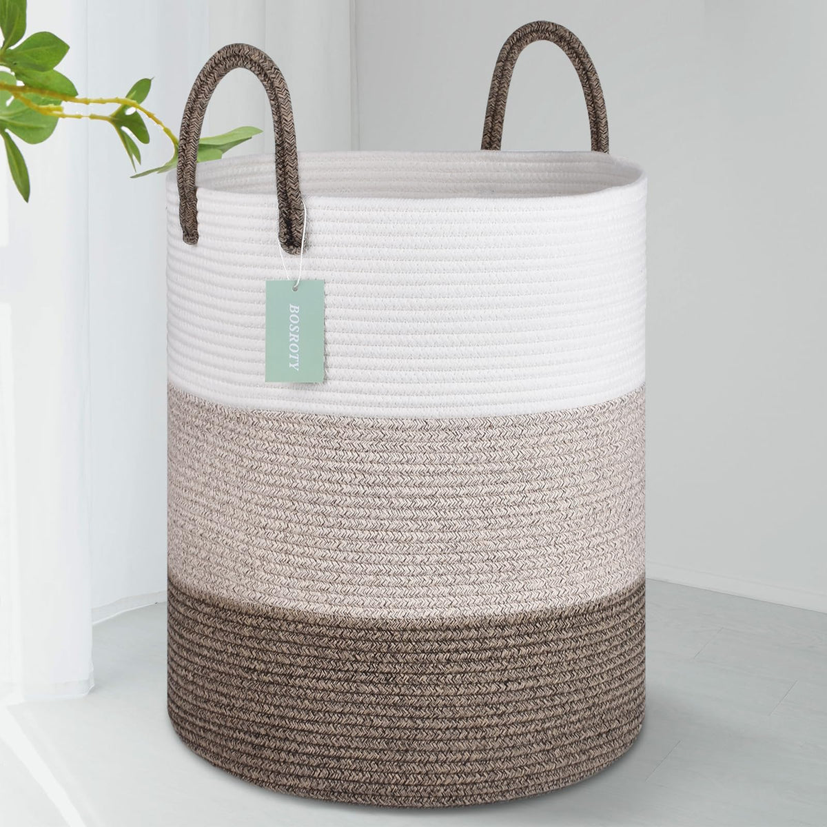 Bosroty large blanket basket full view, decor-ready storage for blankets.