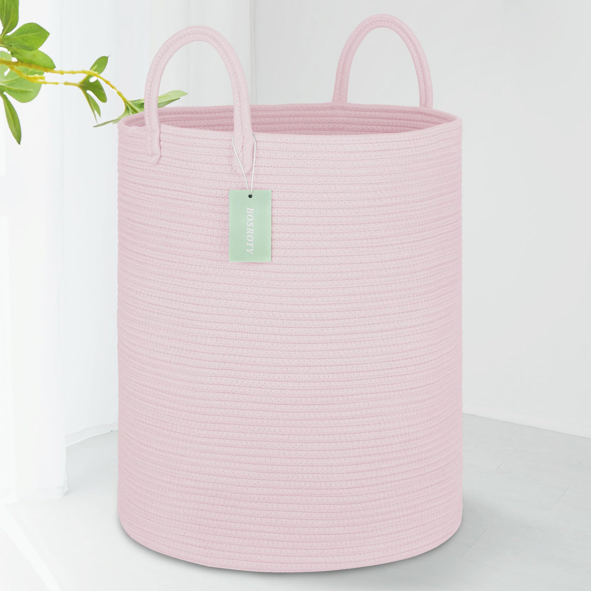 BOSROTY large cotton rope laundry basket front view with 65L capacity for easy sorting