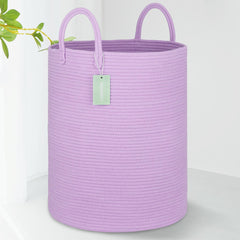 BOSROTY large cotton rope laundry hamper front view with 65L capacity for toys and towels.