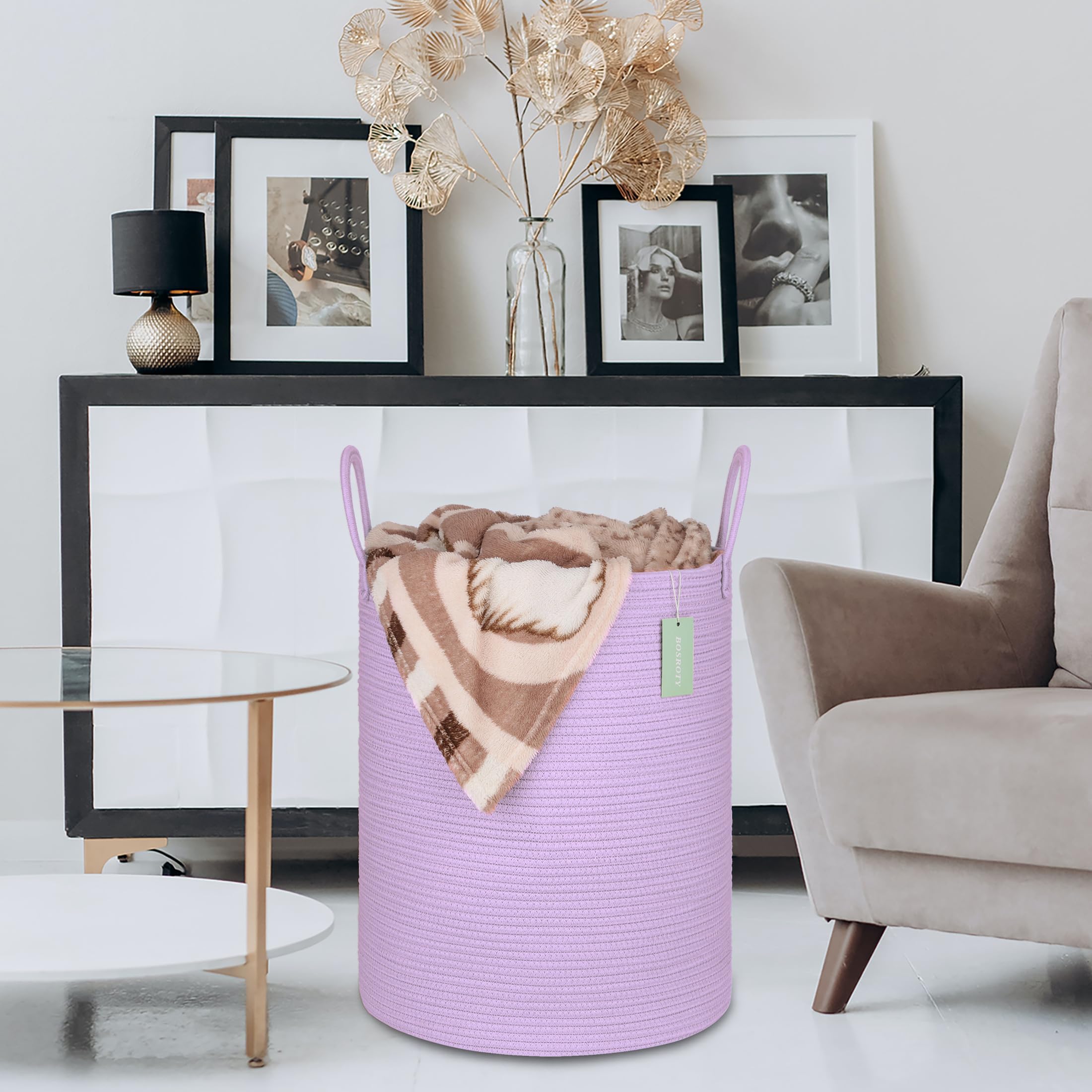 BOSROTY woven basket with reinforced handles in a home decor setting.