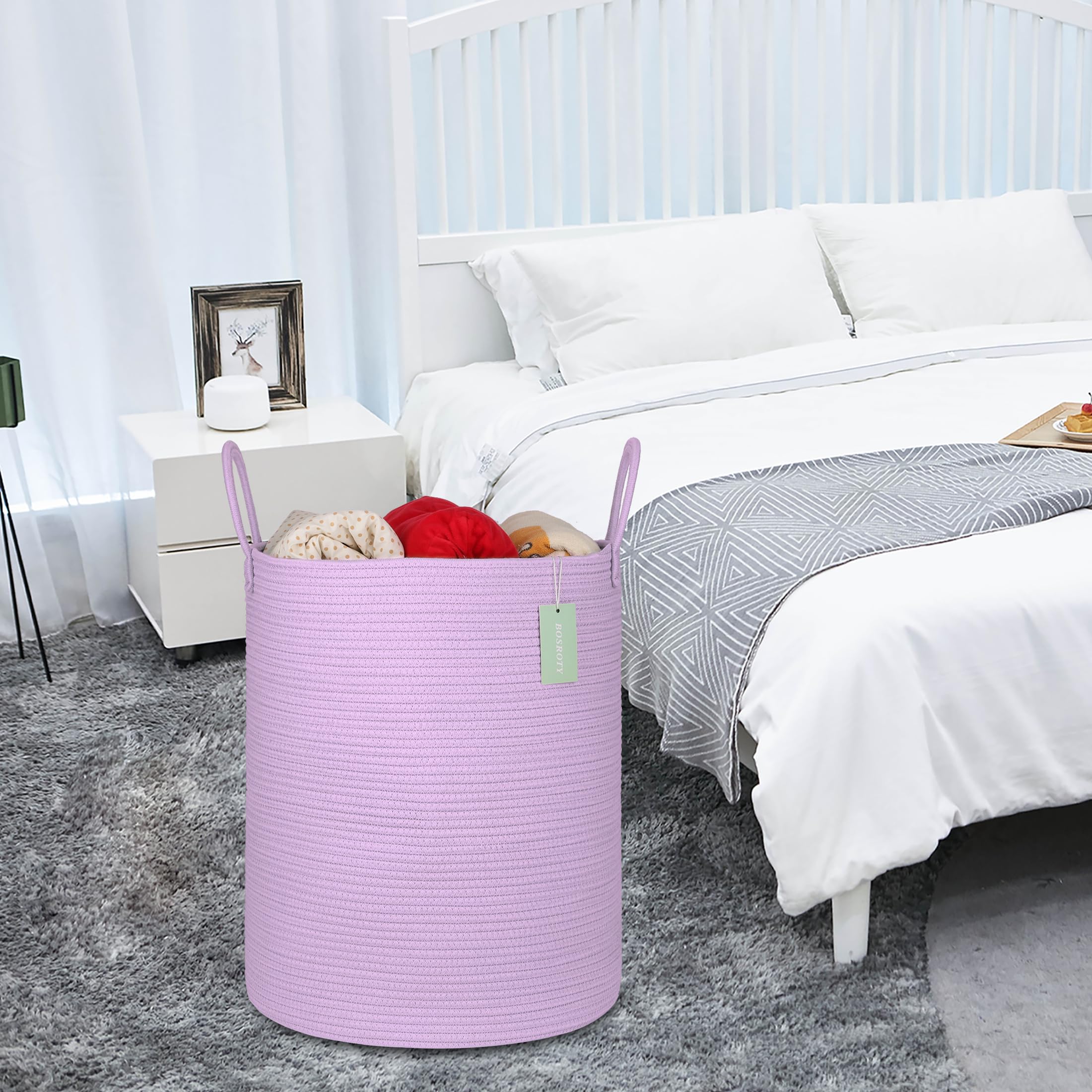 BOSROTY folded basket shows creases that reshape with towels.