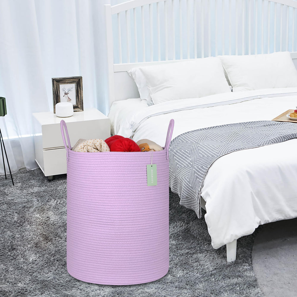 BOSROTY folded basket shows creases that reshape with towels.