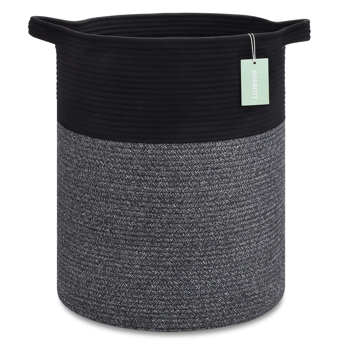 BOSROTY large laundry hamper showing durable cotton rope weave and sturdy handles for toys